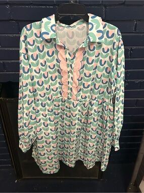 Women’s Mini Dress with Pink & Teal Tulip Print